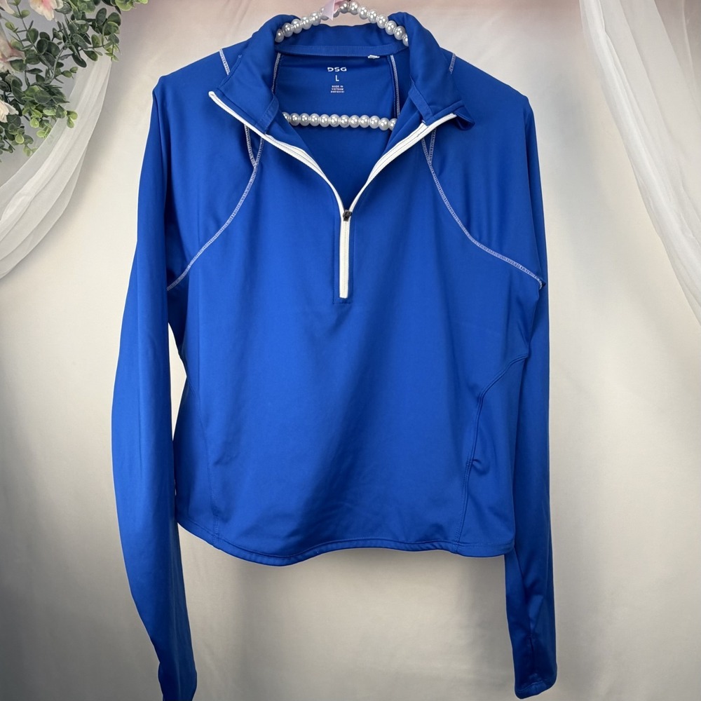 DSG Activewear Top Women's Blue Large‎ Thumb Hole Long Sleeve Quarter Zip